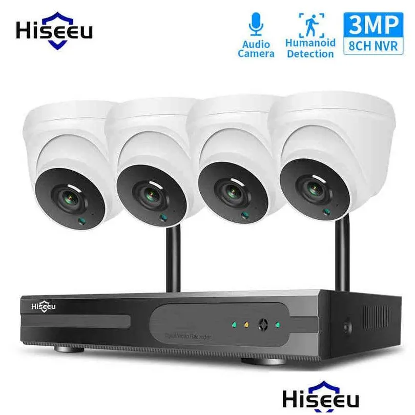 hiseeu 1536p 1080p hd two-way audio cctv security camera system kit 3mp 8ch nvr kit indoor home wireless wifi video surveillance