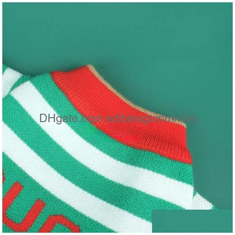 classy stripe pet sweaters dog apparel fashion letters embroidery pets sweater winter wool pullover teddy sweatshirt