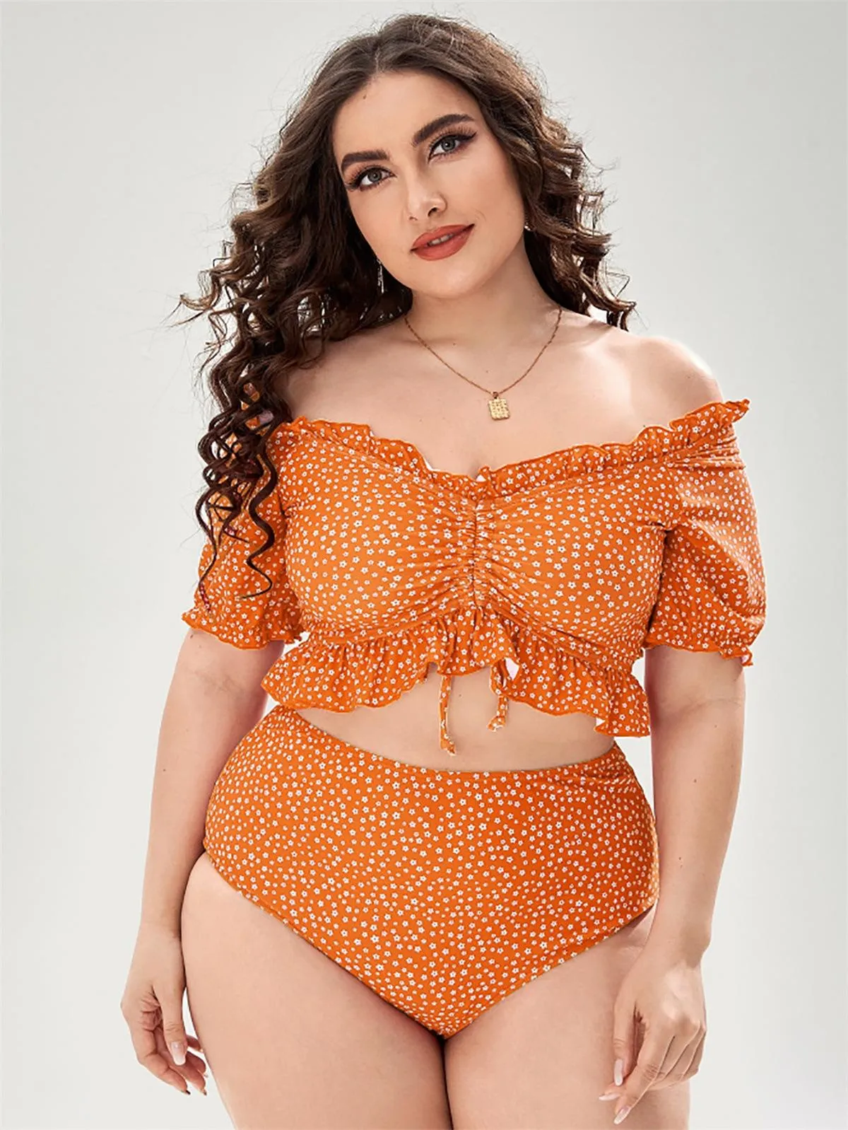 europe and the united states womens big size fat woman split two piece swimsuit with a flash pull up tie up