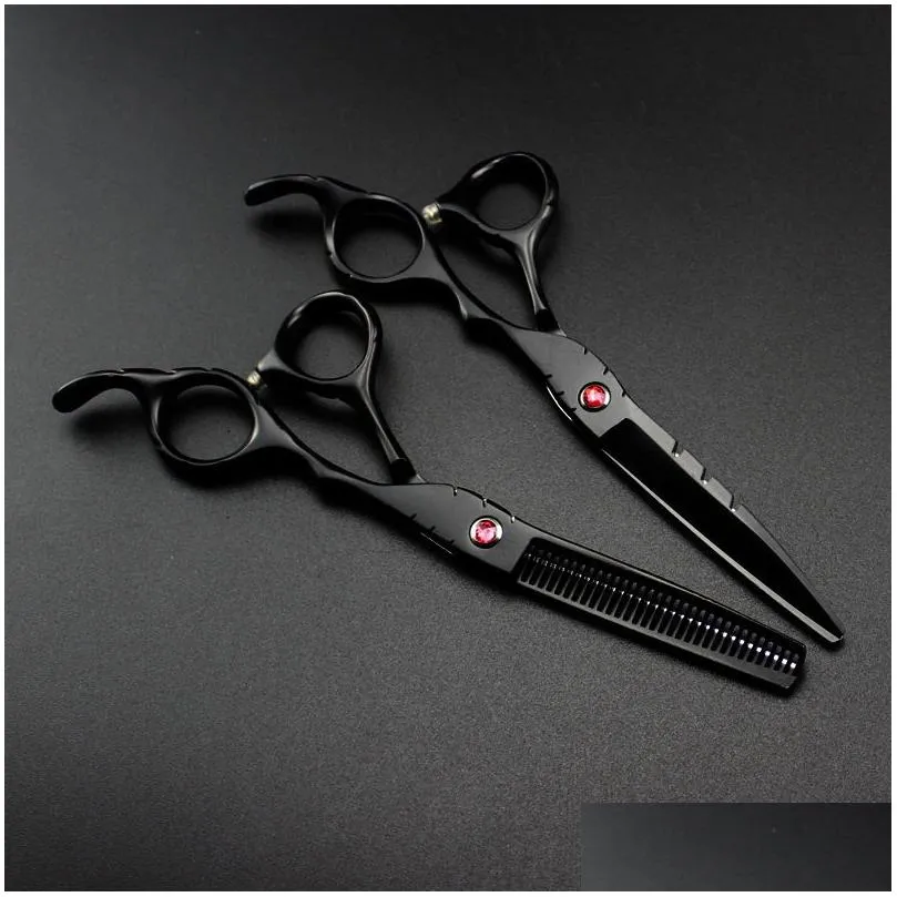 Scissors & Shears Professional Japan 440C 5.5 6 Red Gem Black Cut Hair Scissors Cutting Barber Haircut Thinning Shears Hairdressing 22 Dh81X