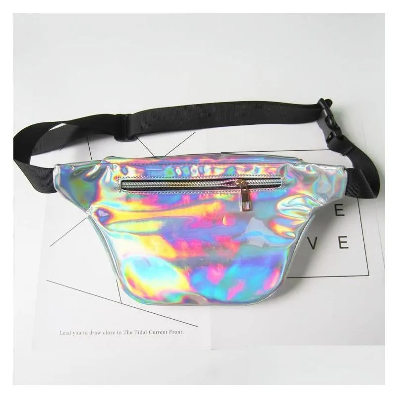 dhs women metallic silver fanny waist bag chest pack sparkle festival hologram purse travel bag 5colors size 18x30x7cm