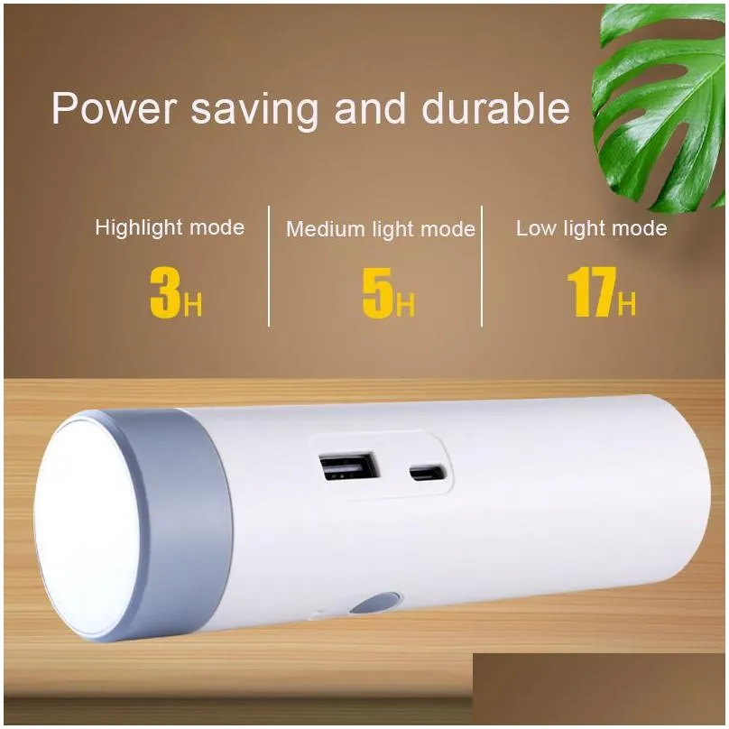 foldable flashlight emergency power bank table light usb rechargeable 3 brightness night lights for camping desk reading hiking