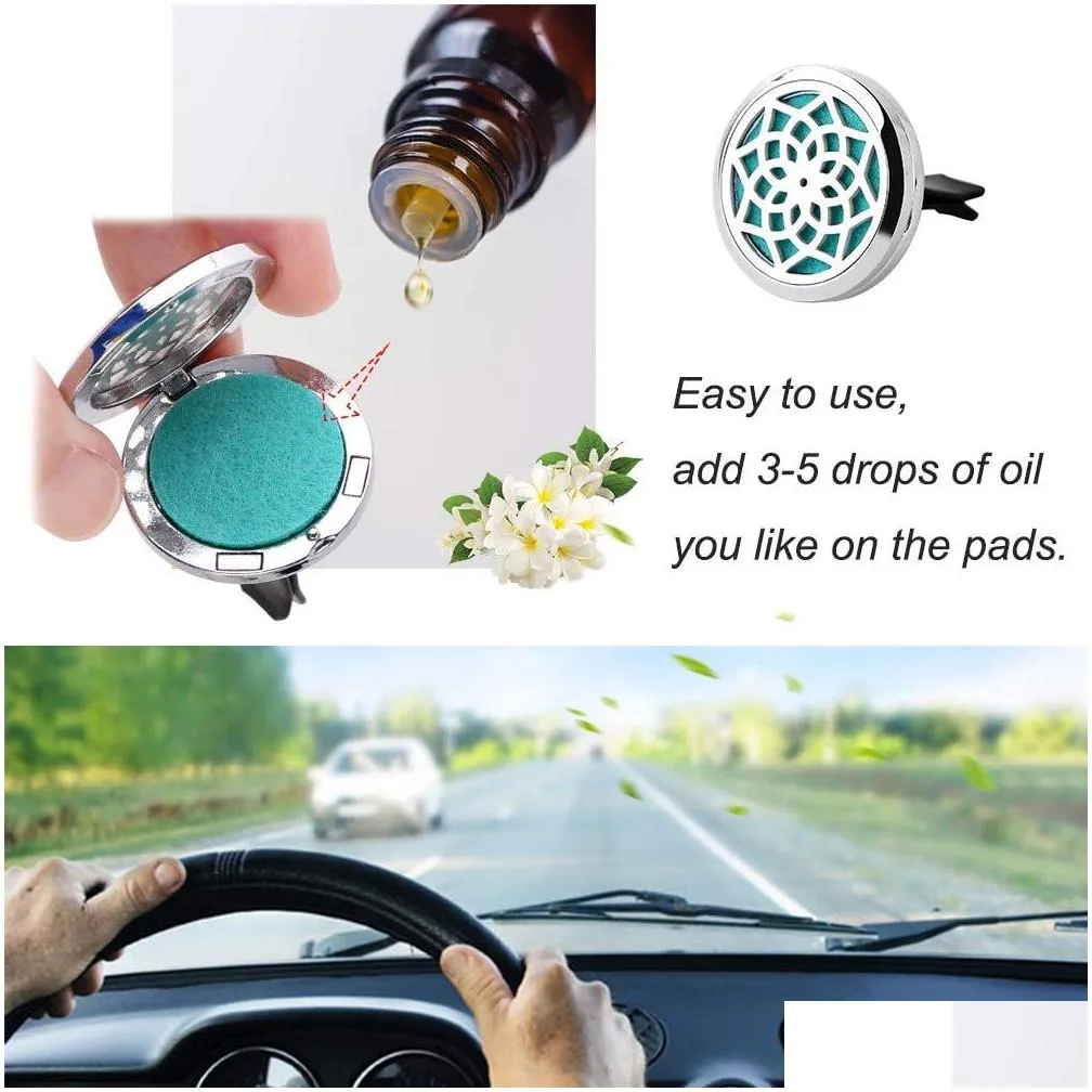 aromatherapy home essential oil diffuser for car air freshener perfume bottle locket clip with 5pcs washable felt pads fragrance auto interior