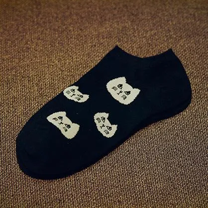 womens cartoon socks spring summer boat socks cat head boat socks black and white cat cotton womens socks zhuji socks