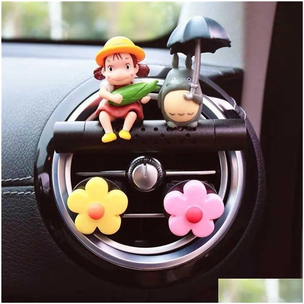 Interior Decorations Car Air Freshener Cartoon Girl Riding A Broom Cute Per Metal Aromatherapy Vent Accessories Drop Delivery Dhaik