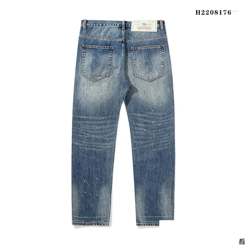 men`s jeans mens denim pants autumn/winter light heavy thickened loose straight japanese retro nostalgic tooling tide splash-ink men