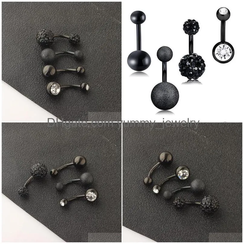 Anodized Black Belly Piercing Ombligo 14G Button Rings Screw Navel Bar Nombril Helix Earrings Body Jewelry Drop Delivery Dhtil