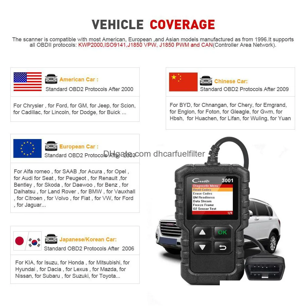 cr3001 obd2 code reader scanner x431 cr3001 full obdii function diagnostic turn off engine light cr319 elm327 ad310 car scan tool