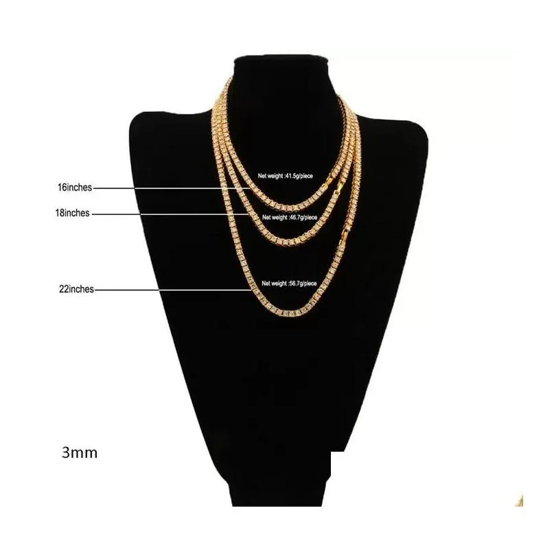 Hip Hop Bling Chains Jewelry Mens Women Diamond Iced Out Tennis Chain Necklace Fashion M 4Mm Sier Gold Necklaces Drop Delivery Otugc