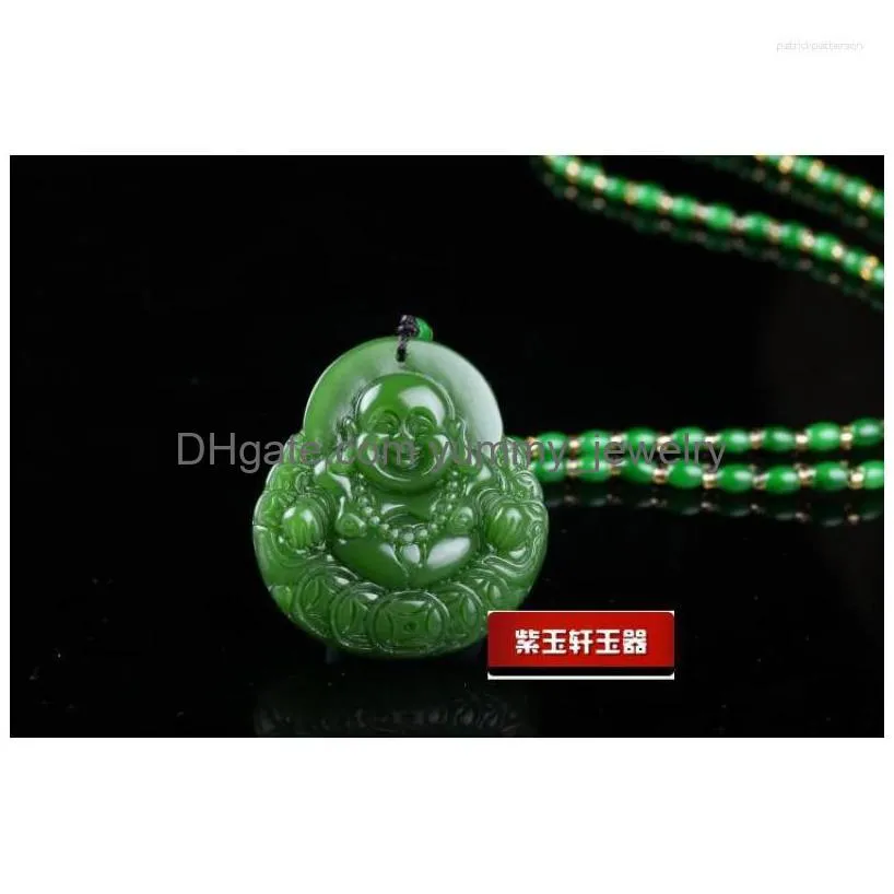 Pendant Necklaces Chinese Green Jade Money Buddha Necklace Charm Jewellery Fashion Accessories Hand-Carved Man Woman Luck Amet Drop D Dhhxj