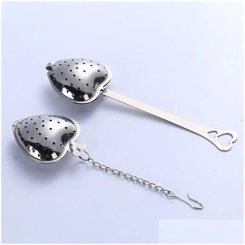 Coffee & Tea Tools Heart Shaped Tea Infuser Stainless Steel Loose Herb Strainer With Long Handle/Chain Coffee Drop Delivery Home Garde Dhgey