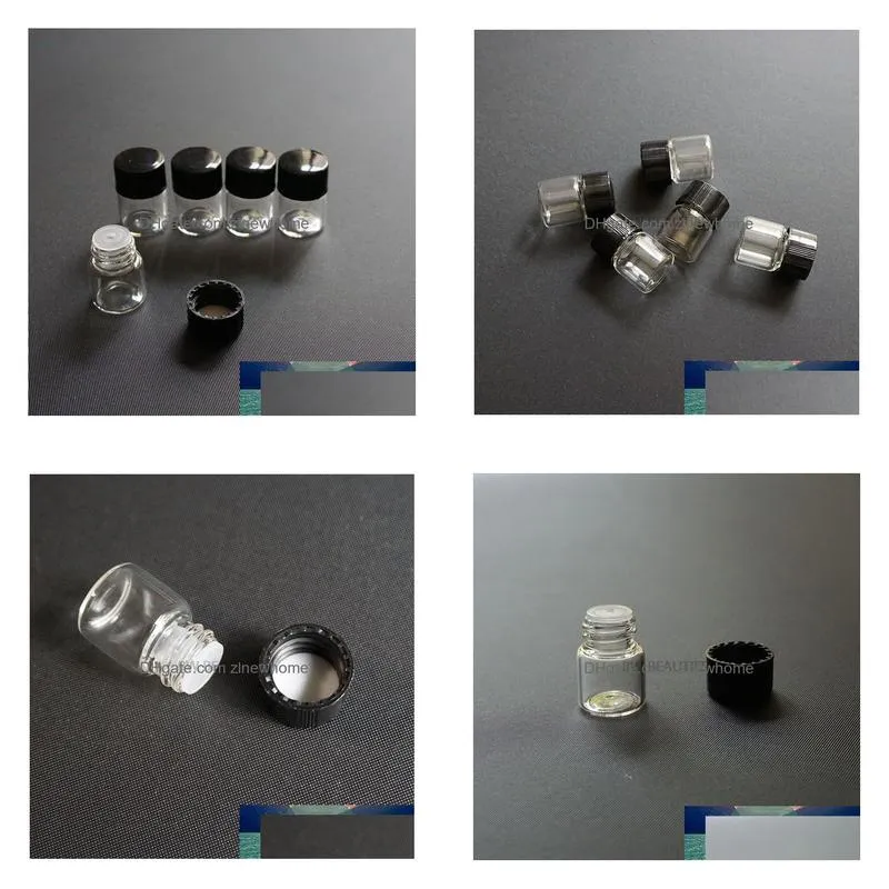 Packing Bottles Wholesale 500Pcs/Lot 1Ml 2Ml L  Oil Glass Vial Small Sample Per Bottle Display Container With Black Cap Drop Dhyg8