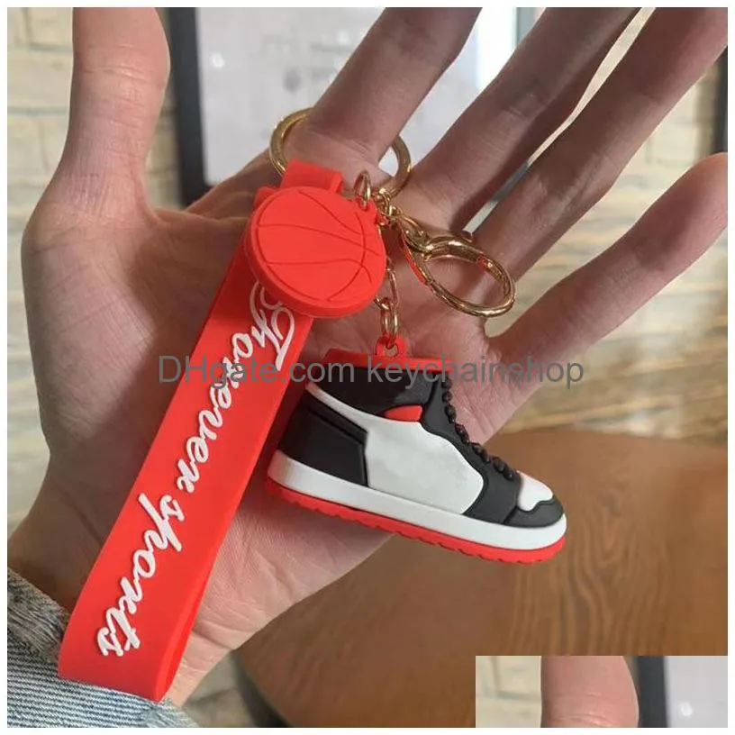 Basketball Shoes Keychains Straps 3D Stereo Sports Shoe Pvc Key Chain Pendant Car Bag Pendants Gift 8 Colors Drop Delivery Dhwv0