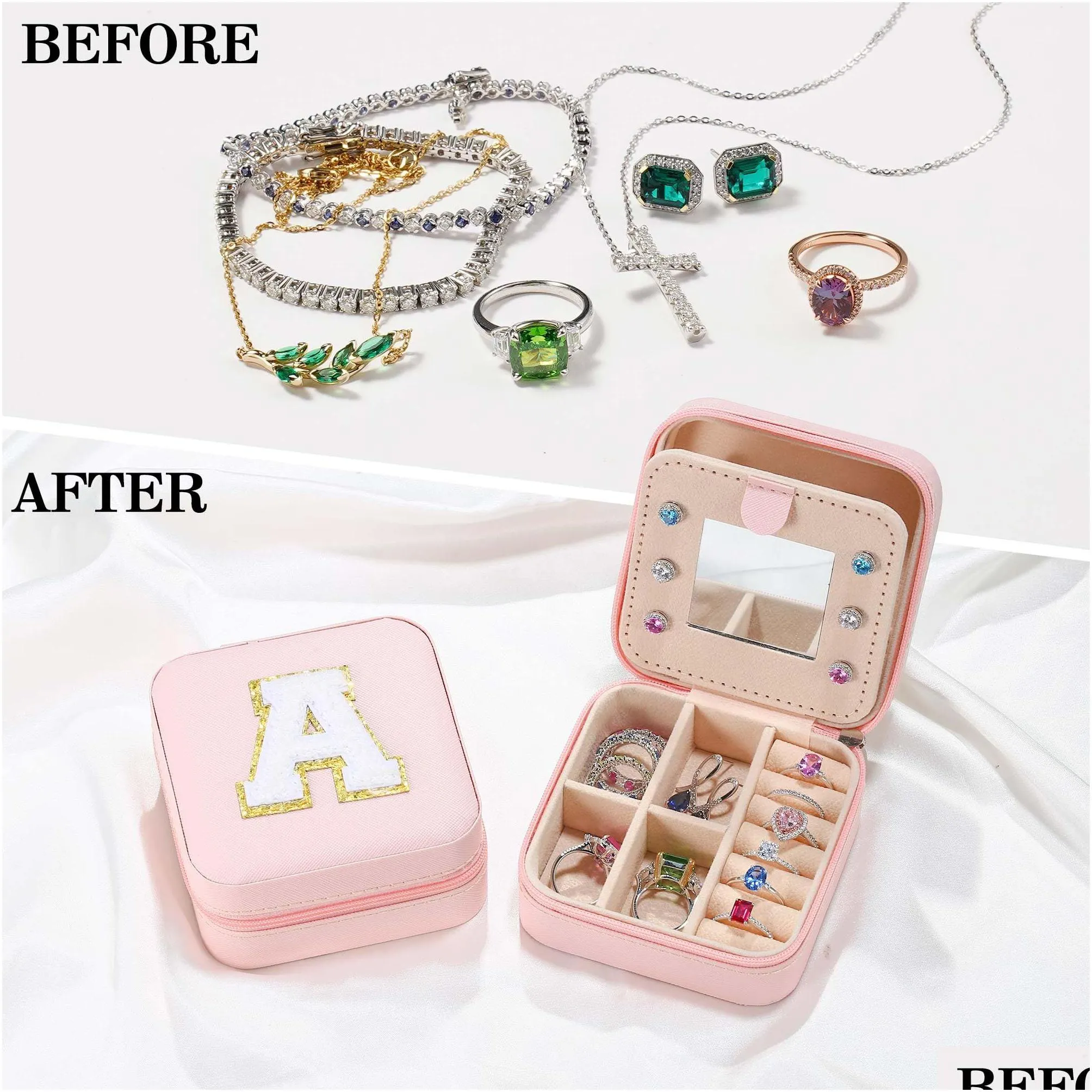 Jewelry Boxes Initial Letters Pink Color Travel Jewelry Case Boxes Gifts Birthday For Women Christmas Drop Delivery Jewelry Jewelry Pa Dhekt