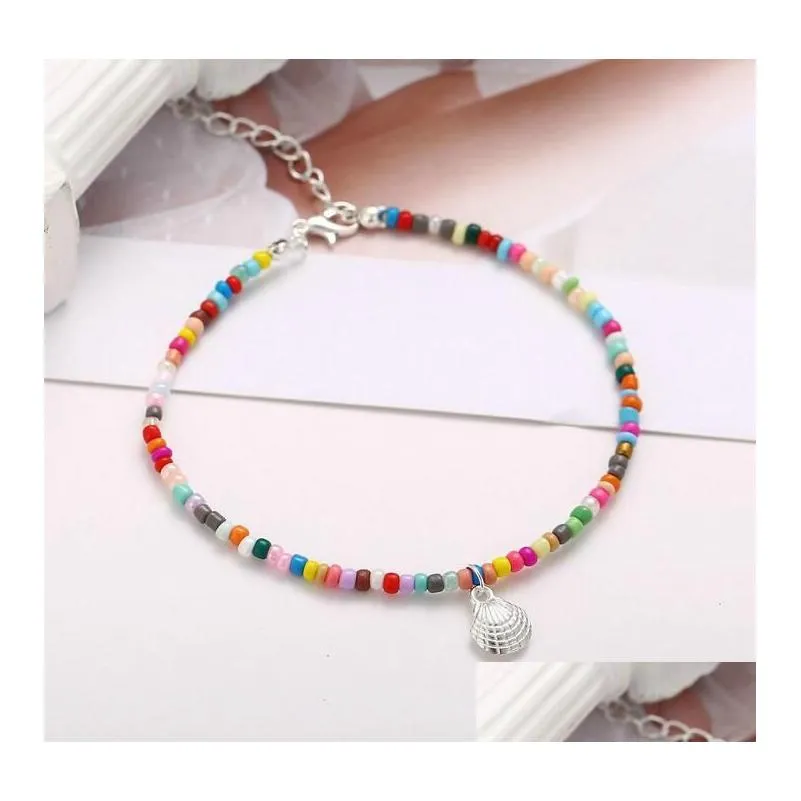 Boho Beaded Anklet Bracelet Gold Shell Anklets Chain Colorf Foot Jewelry For Women And Drop Delivery Otf1E