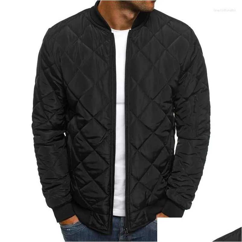 mens jackets 2023 men quilted padded jacket casual zip up winter warm plaid stand-up coat windproof outwear