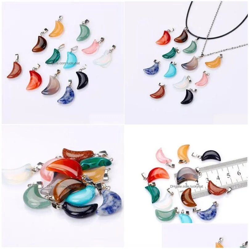 Pendant Necklaces Natural Crystal Rose Quartz Stone Crescent Moon Shape Necklace Chakra Healing Jewelry For Women Men Drop Delivery P