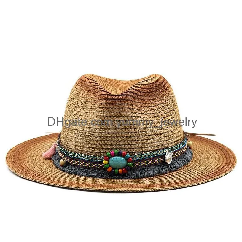 Simple Vintage Panama Hat Men St Fedora Male Sun Women Summer Beach British Style Chapeau Jazz Trilby Cap Sombrero Drop Delivery Dh0Ze