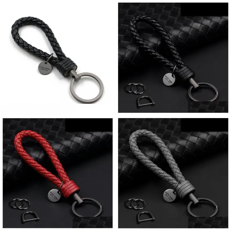 Keychains & Lanyards Keychains Leather Car Key Chain Mens High Quality Pendant Cowe Hand Woven Womens Creative Gift Decorative Lanyar Dh7Uq