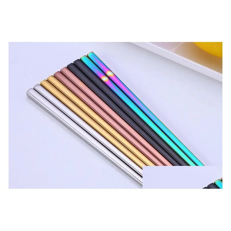Chopsticks Glossy Titanium Plated Chopsticks Anti Scalding High-Grade 304 Stainless Steel Rainbow Golden Black Square Drop Delivery Ho Dhrs9