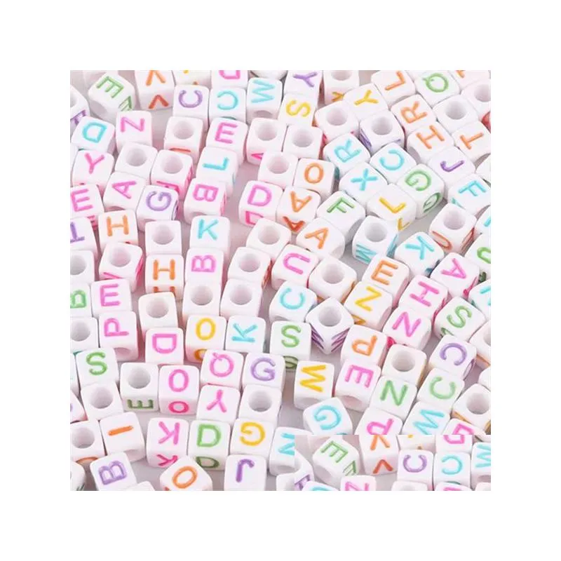 100Pcs/Lot Colored Square Beads Letters Numbers Diy Beading Drop Delivery Dhgn4