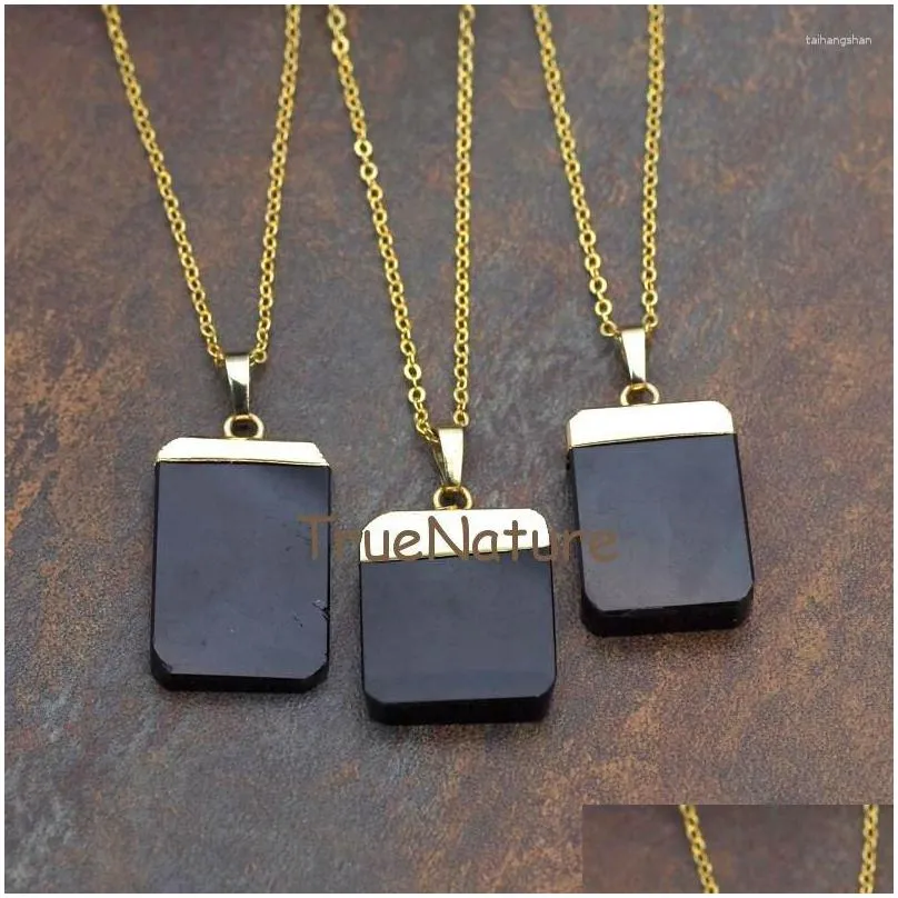 Pendant Necklaces Arrival Black Obsidians Gold Color Link Chains Jewelry Rec Necklace In 16-32 Inch Nm5860 Drop Delivery Dh43G