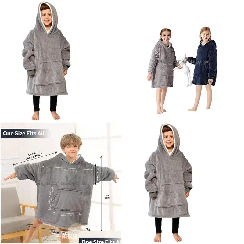 kids hoodie outdoor winter hooded coats warm slant hooded robe bathrobe sweatshirt fleece pullover blanket for children wly935