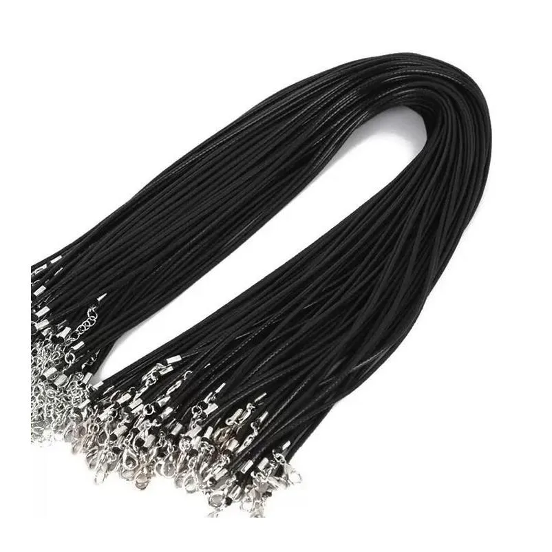 100 Pcs/Lot 1.5Mm 2Mm Black Wax Leather Snake Necklace Cord String Rope Wire Chain For Diy Jewelry Making 45-80Cm Drop Delivery Ot3Mo