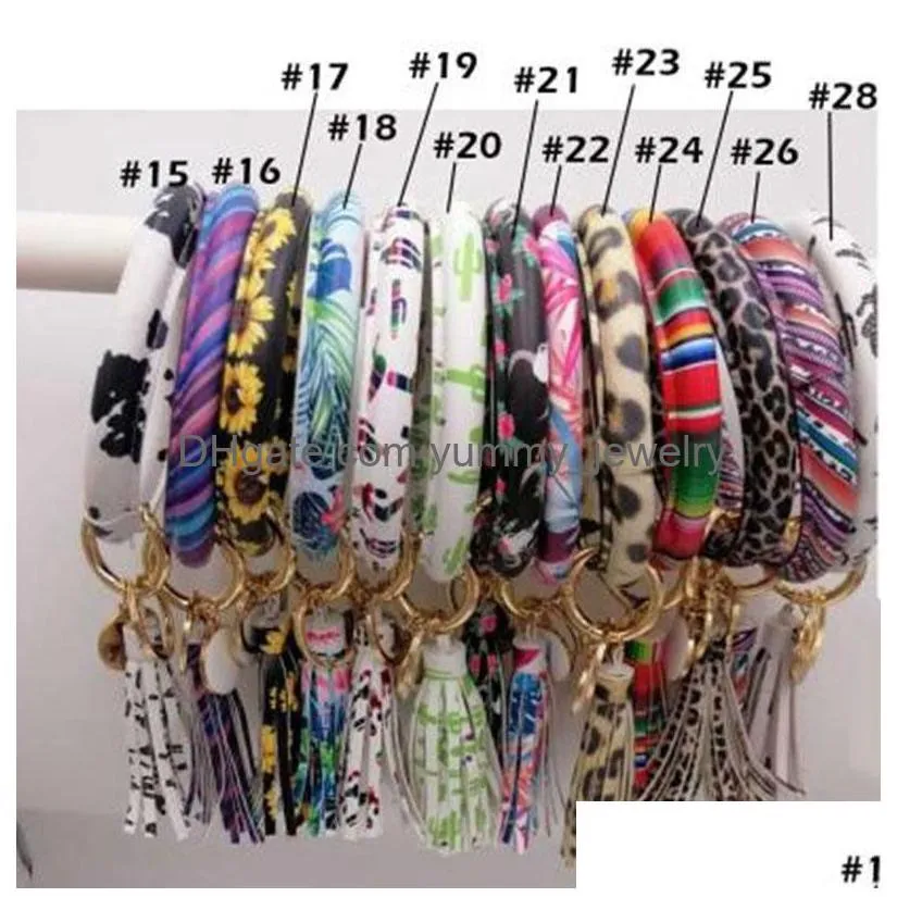 60Pcs Mixed Colors Pu Leather O Key Chain Custom Assel Wristlet Bracelet Keychain Women Girl Ring Drop Delivery Dhced