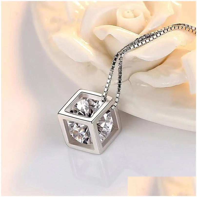 S925 Sugar Cube Chain 1 Ct Mosan Diamond Moissanite S Square Pendant Necklace For Women Gift Drop Delivery Dhmqe