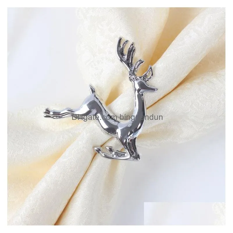 Napkin Rings Wholesale Christmas Deer Napkin Rings Sier/Gold Alloy Buckle Holder El Wedding Party Table Decoration Drop Delivery Home Dhedt