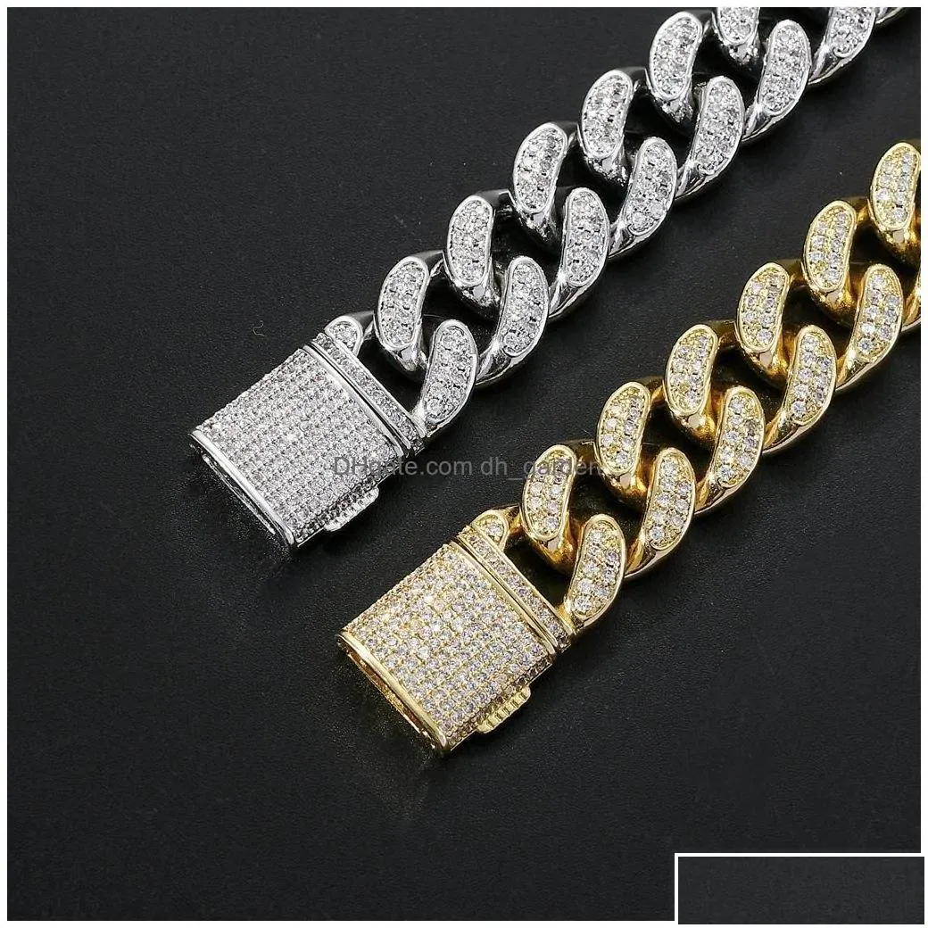 Chains 15Mm Iced Out For Men  Cuban Link Necklace Diamond Micro Paved Cz Gold Sier Chain Fashion Hip Hop Jewelry Drop D Dhgarden