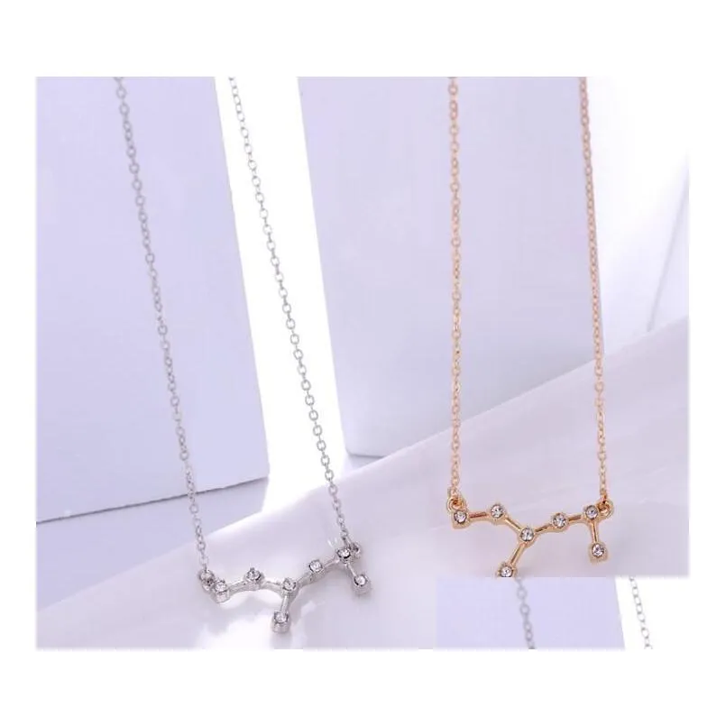 Pendant Necklaces 12 Constellation Zodiac Sign Necklace Horoscope Zircon Korean Jewelry Star Galaxy Libra Astrology Gift With Retail C Dhgoq