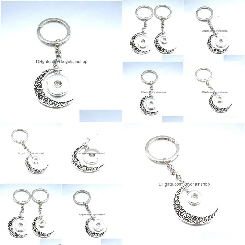 Noosa Snap Button Key Rings Vintage Sier Moon Keychains Diy 12Mm 18Mm Snaps Buttons Jewelry Men Drop Delivery Dh1Bw