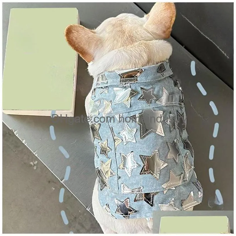 Fashion Dog Denim Button Jacket Designer Cat Print Thin Waistcoat Schnauzer Bichon Corgi Teddy Pet Sweatshirt Vest Drop Delivery Dhoar