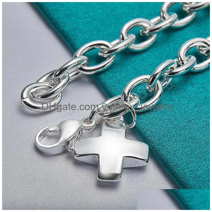 925 Sterling Sier Solid Cross Pendant Bracelet Chain For Woman Man Charm Wedding Engagement Party Fashion Jewelry Drop Delivery Dhoaq