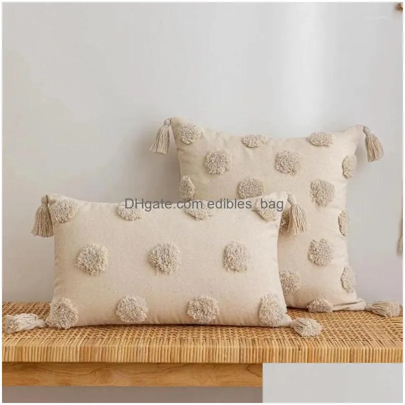 pillow cotton canvas polka dot tufted cover bohemia tassel decorative living room geometric waist pillowcase