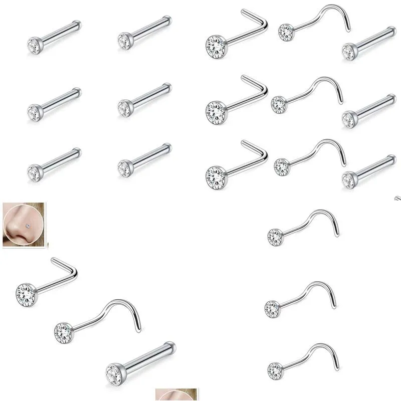 30Pcs 316 Stainless Steel L Rod S Straight Inlaid With M Rhinestone Trend Nose Stud Fashion Men And Women Wear Accessories Drop Deliv Dhgdw