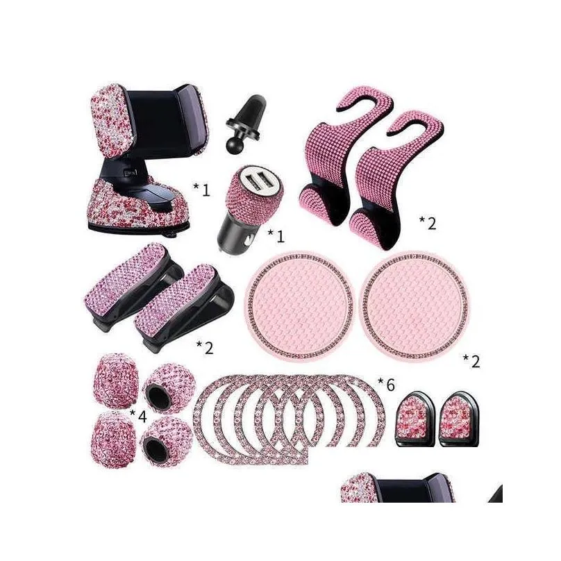 interior decorations 20pcs/set rhinestone car phone holder interior hooks sticker pad set pink bling accessories for drop delivery