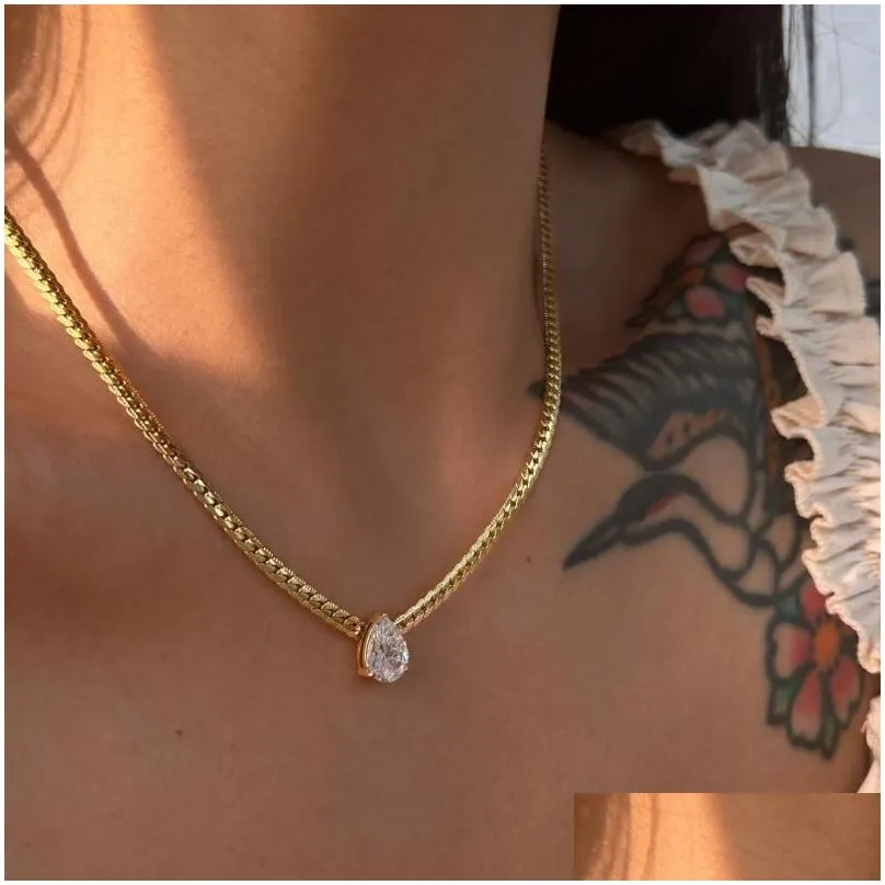 Pendant Necklaces Stainless Steel Braided Chain Waterdrop Zircon Necklace For Women High Polished Choker Jewelry Accessories Drop Del Dhwdk