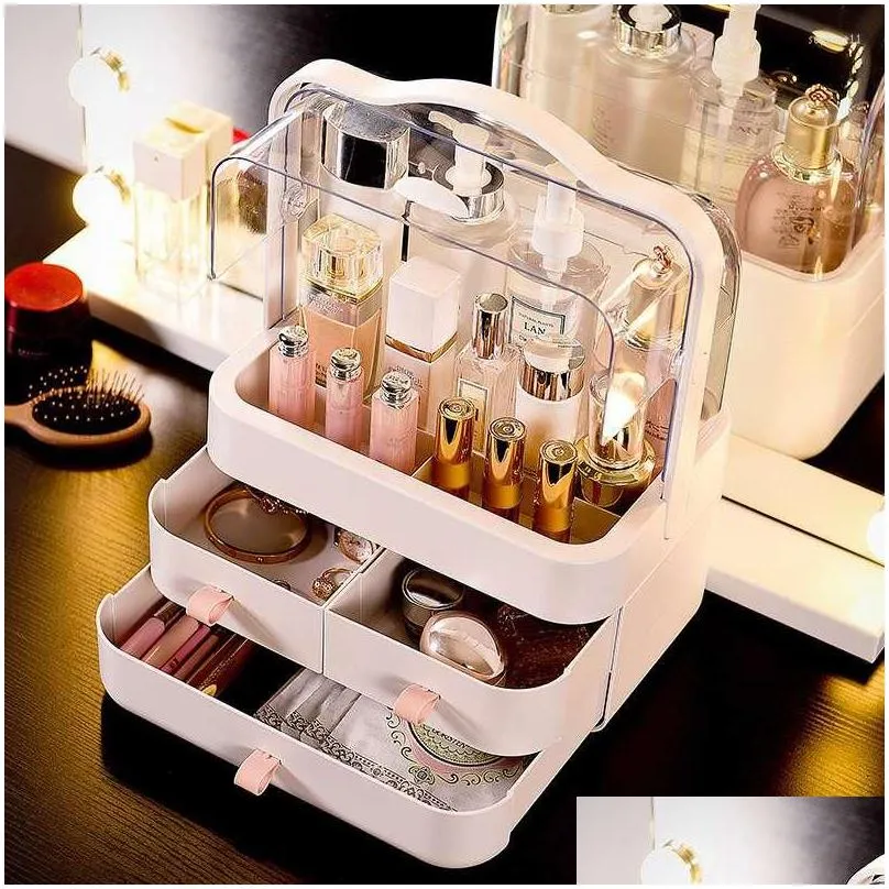 storage boxes 1/2 tier makeup organizer large capacity cosmetic box desktop jewelry nail drawer container for