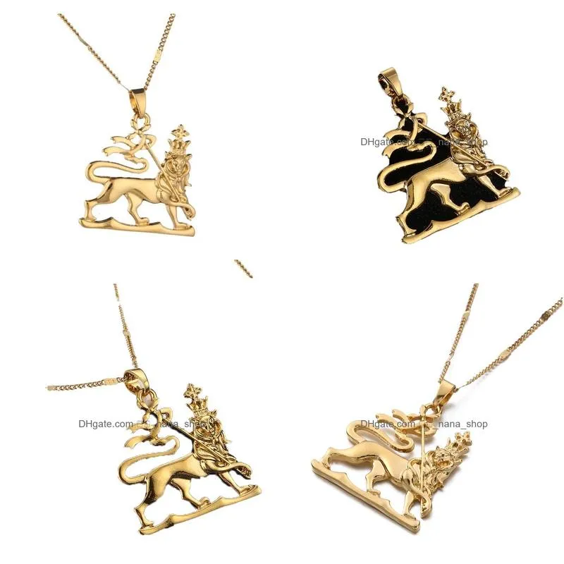 Pendant Necklaces Gold Color African Ethiopian  Pendant Necklace Of Judah Trendy Animal Chain Jewelry Ethnic Gifts5830273 Drop Del Dh8Bg