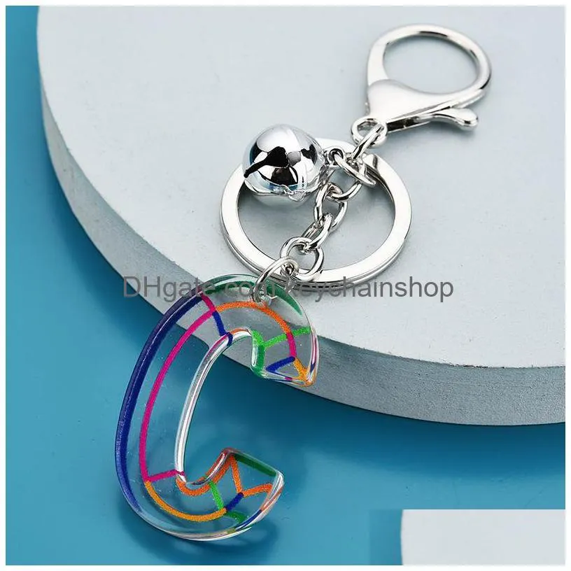 Letter Pendant Keychains Resin Key Chains Rings For Women Cute Car Acrylic Glitter Keyring Holder Charm Bag Couple Drop Delivery Dhcgk