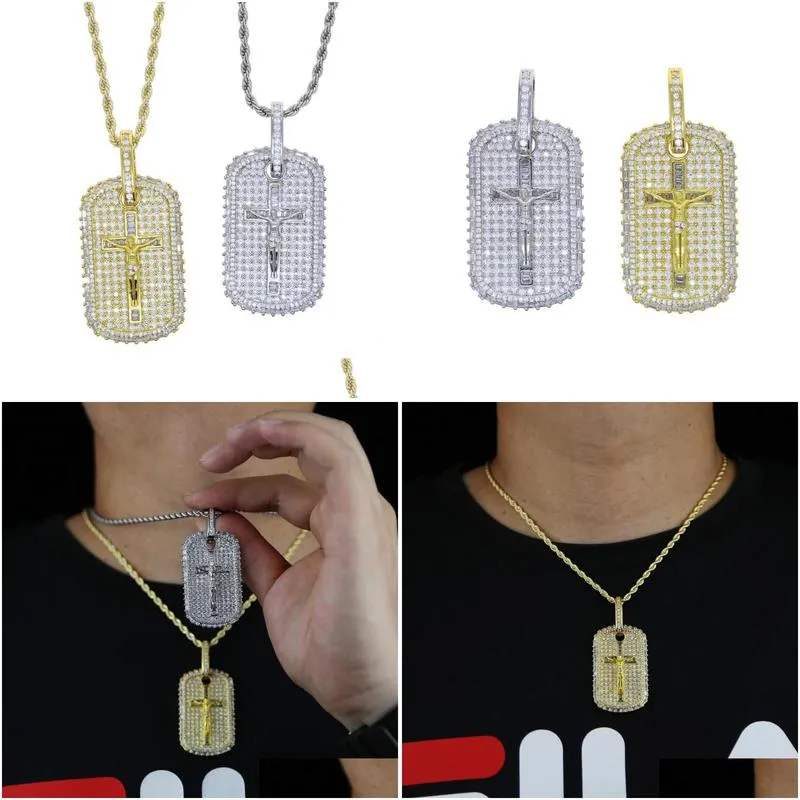 Chains Cross Jesus Charm Pendant Necklace Hiphop Iced Out Bling 5A Cubic Zirconia Punk Cool Men Boy Fashion Rope Chain Jewelrychains Dhvik