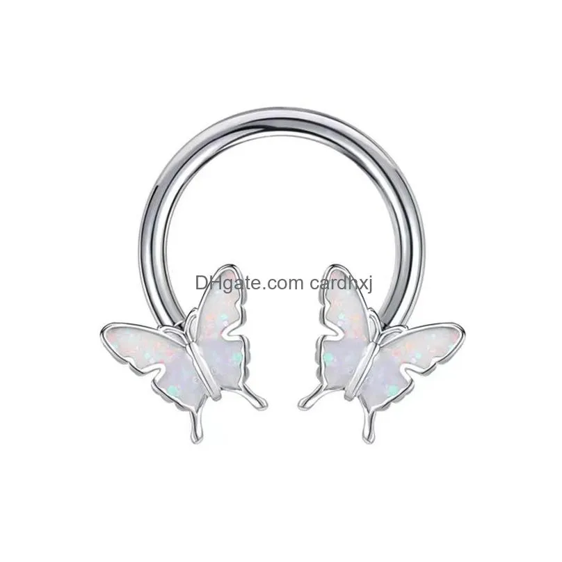 Other 8Pcs Stainless Steel Oil Drip Butterfly Nose Ring Glitter Ear Bone Horseshoe Womens Piercing Jewelry Drop Delivery Jewelry Body Otody