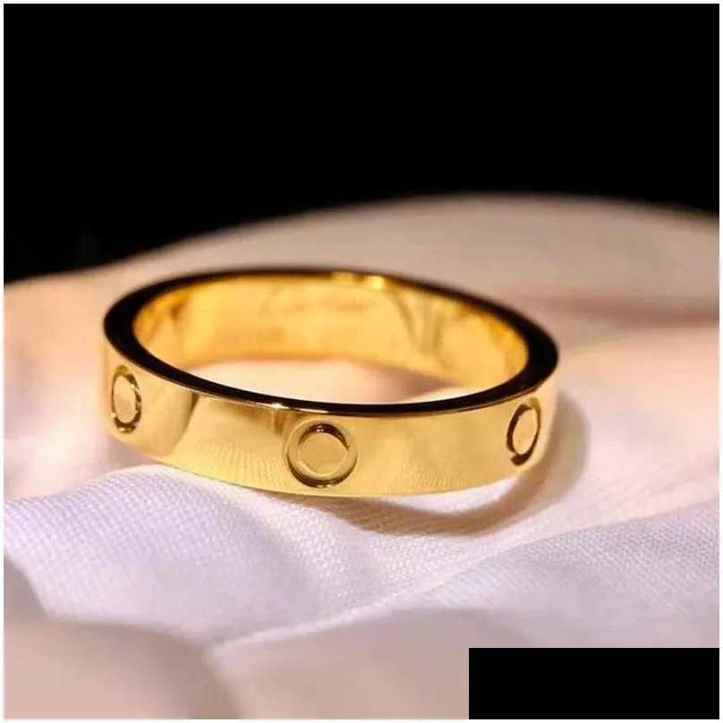 Band Rings Zircon Couple Ring Women 5Mm Stainless Steel Polished Rose Gold Fashion Jewelry Valentines Day Gift For Girlfriend Accesso Dh4Ph