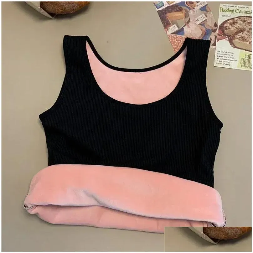 camisoles & tanks women fleece underwear thermals top knitting tank velvet winter t-shirt warm female undershirt lingerie sleeveless