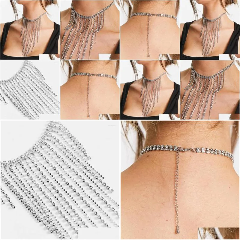 Pendant Necklaces Luxury Shine Rhinestone Longassel Necklace Elegant Fashion Crystal Collarbone Chain Claw Ladies Wedding Drop Delive Dhdho