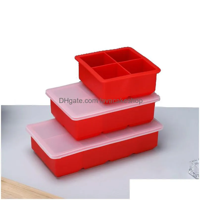 Bar Tools Sile Ice Square Mods Dust Proof Er Tray Large Capacity Cube Mold Mix Colors Drop Delivery Dhl52