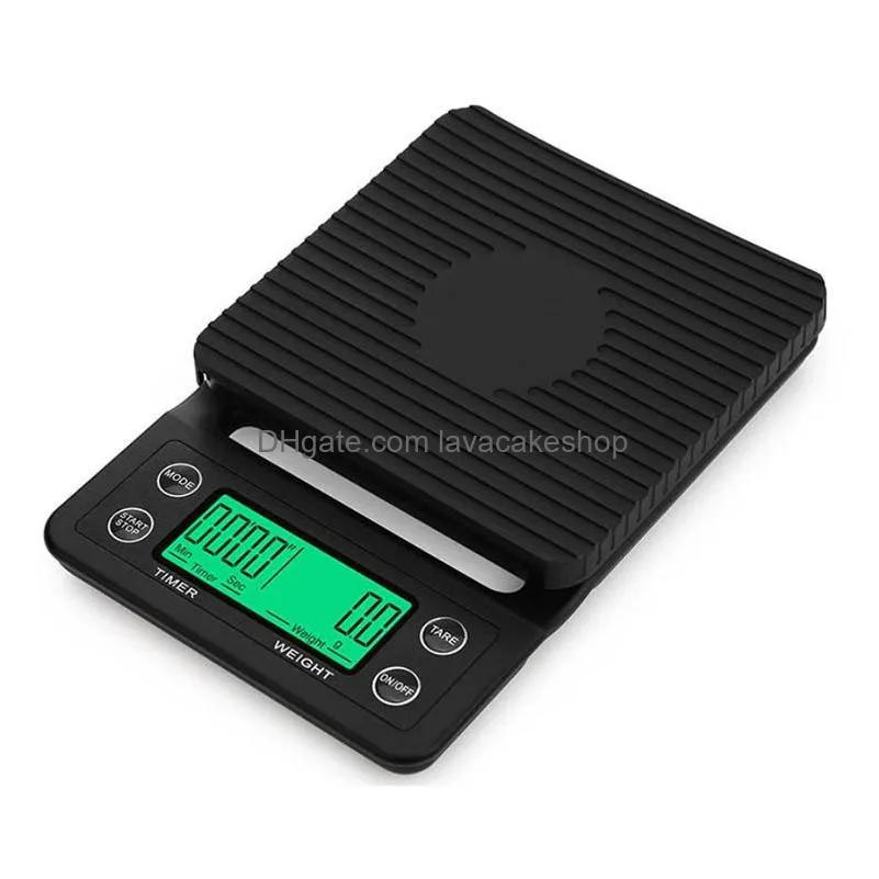 Weighing Scales Wholesale 3Kg/0.1G Coffee Scale Digital Kitchen Espresso With Timer Measuring Ounce Gram Household Home Food Cake Baki Dhyie